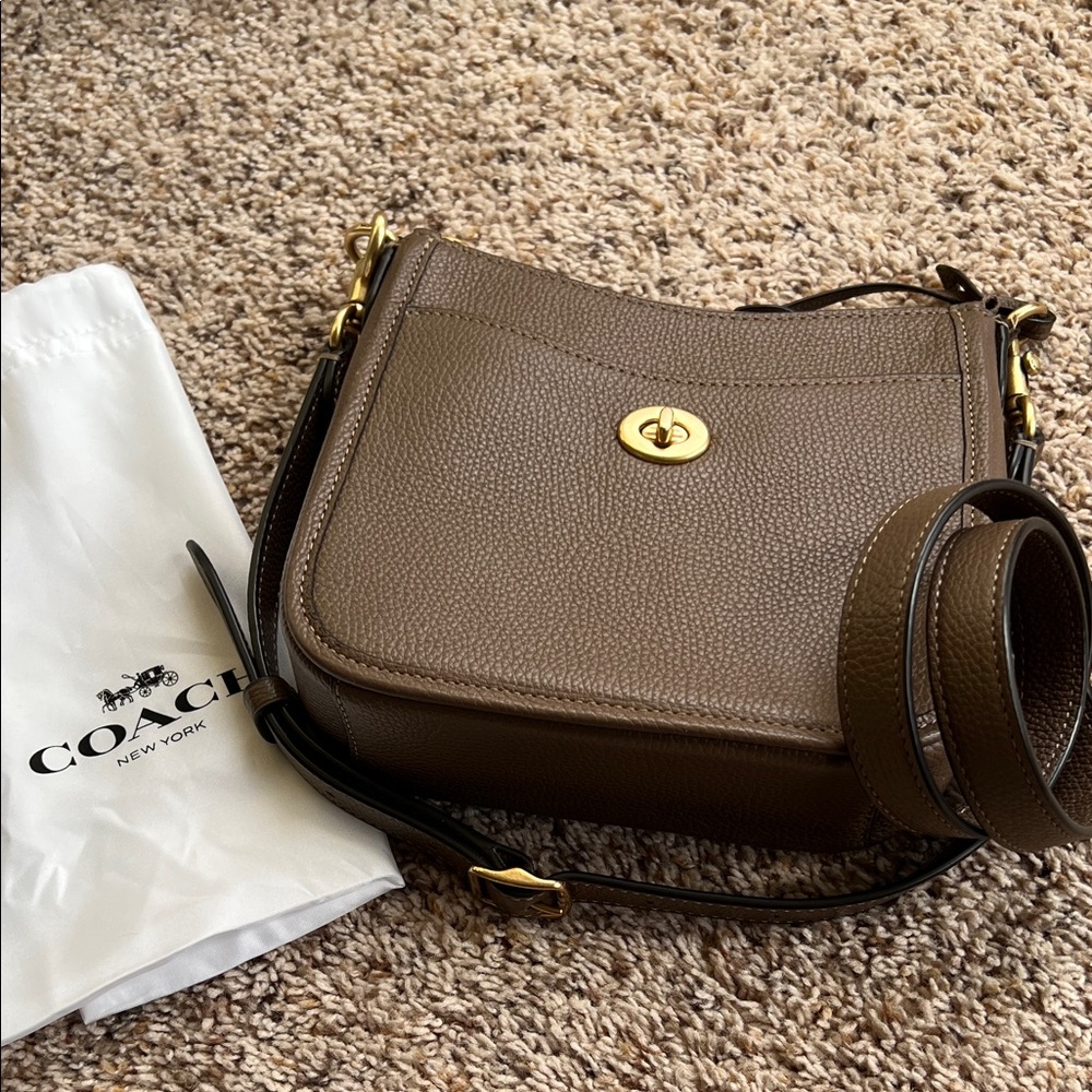 Coach Dark Brown Mini Crossbody Bag with Gold Accents